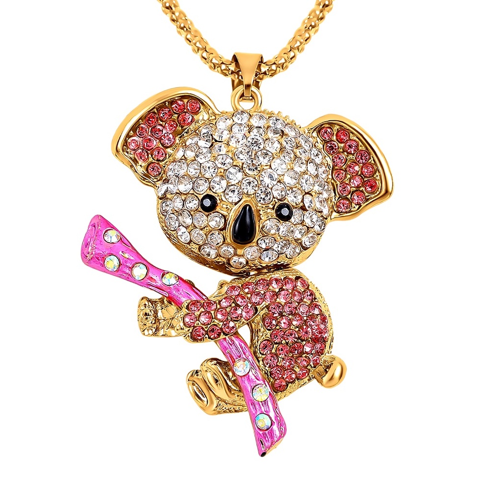 Bling Necklace Enameled & Multi Colors  Crystals Koala Bear Pendant  New
